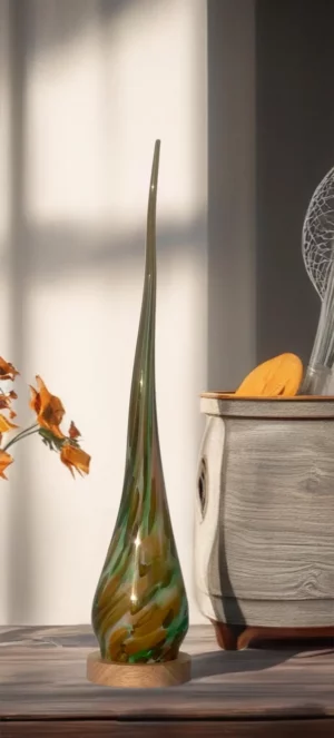 Green 2  Handmade Flame Glass Floor and Table Lamp