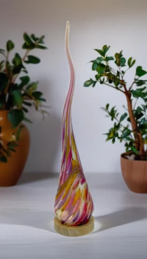 Pink/Gold Handmade Flame Glass Floor and Table Lamp
